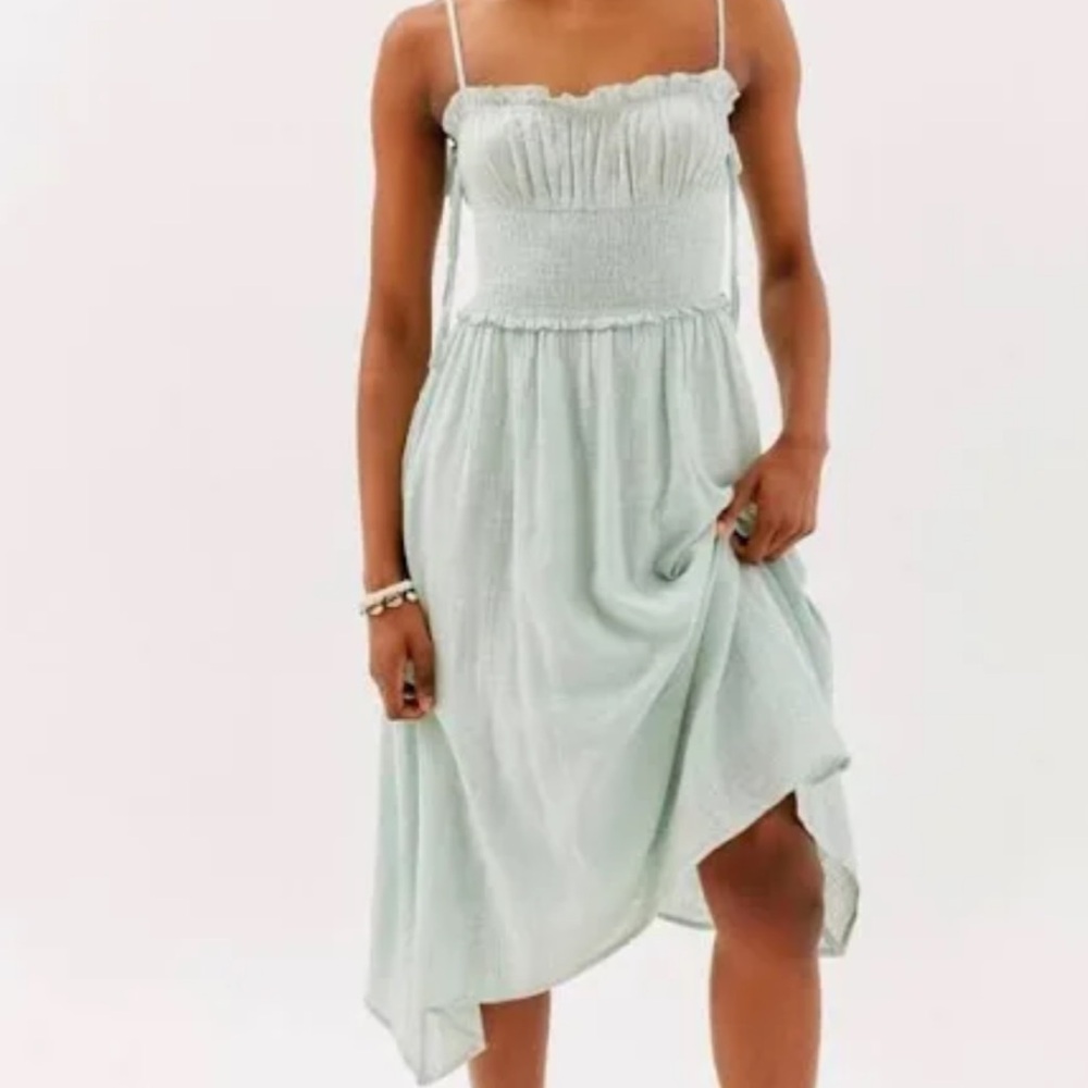 Urban Outfitters light Sage Smocked Waist Shark Bite Hem Dress